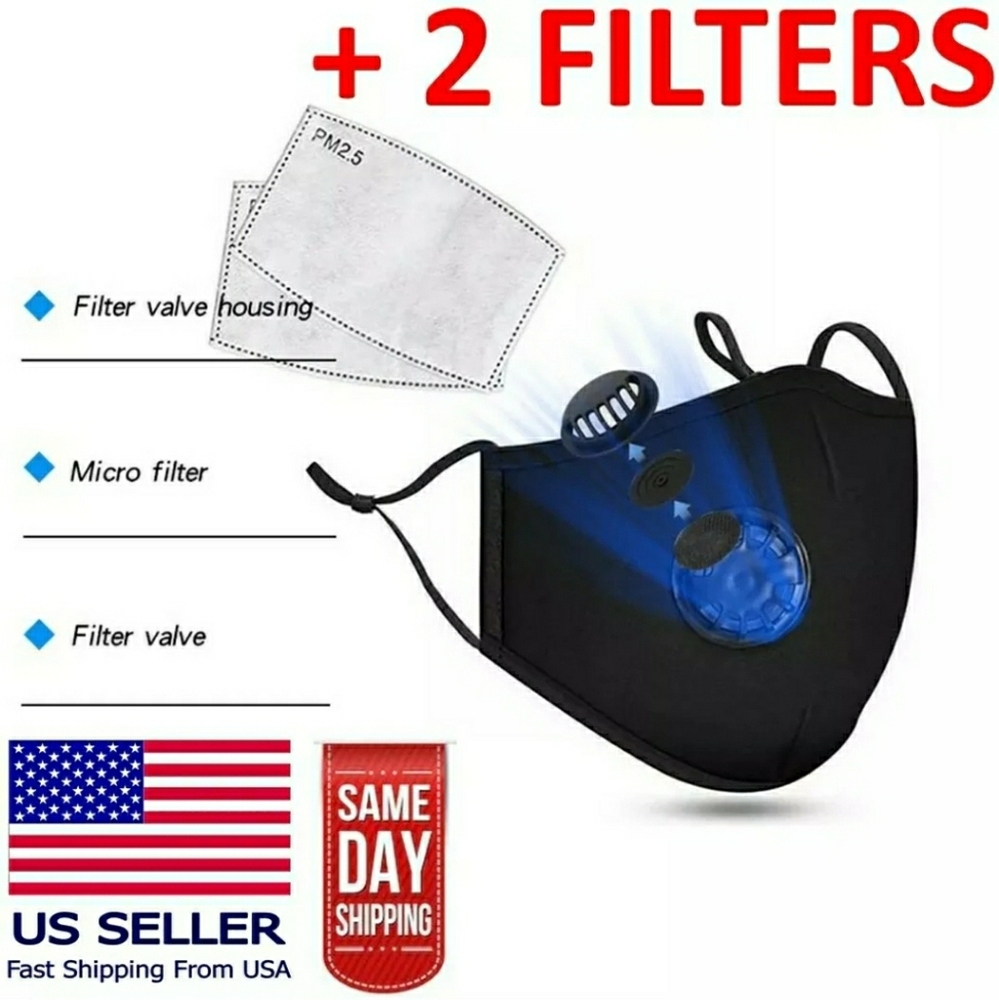 Reusable Washable Cloth Face Mask w/ Air Port + 2